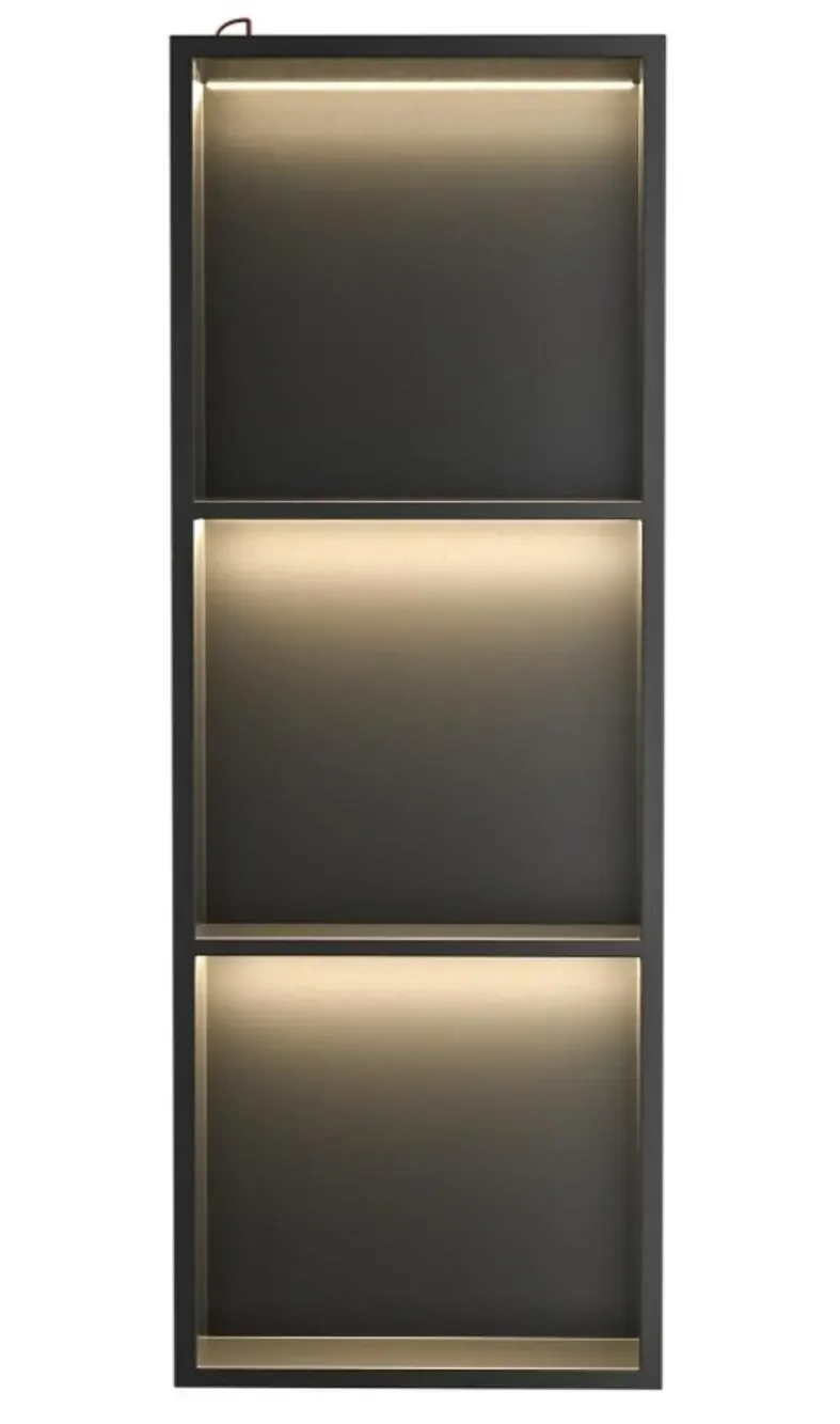 36x12 Black LED Shower Niche Stainless Steel 3 Shelf Recessed